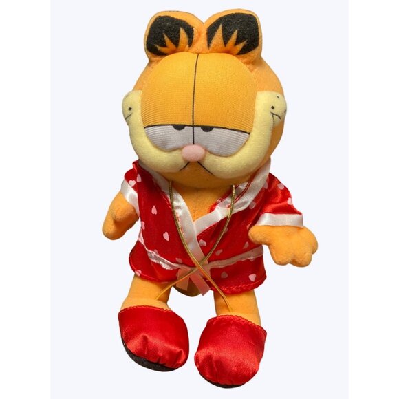 Garfield Plush Doll In Red Heart Pajamas - Picture 2 of 9
